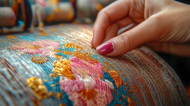 Detaliu broderie cusută manual